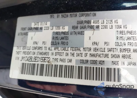 2014 Mazda Mazda5 Sport из США, поврежденный, VIN JM1CW2BL6E0169672